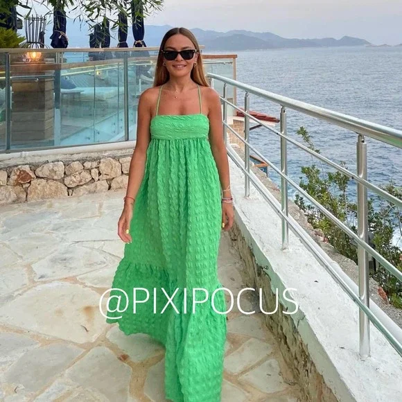 Zara | Dresses | Zara Voluminous Textured Dress Green | Poshmark